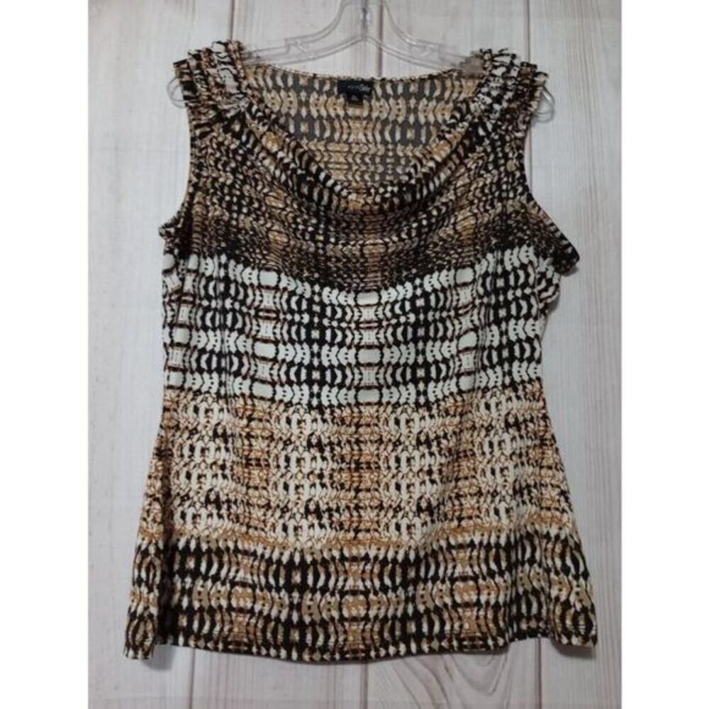East 5th Petite Womens Brown Geometric Cowl Neck‎ Sleeveless Top PL